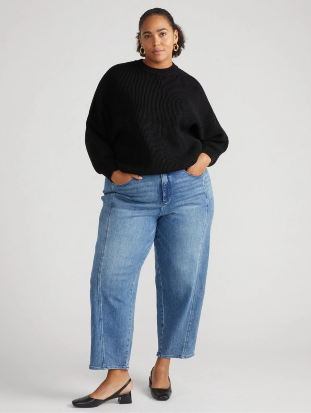 Universal Standard Better Than Wool Dolman Sleeve Black Ribbed Sweater 2XS 6-8.
